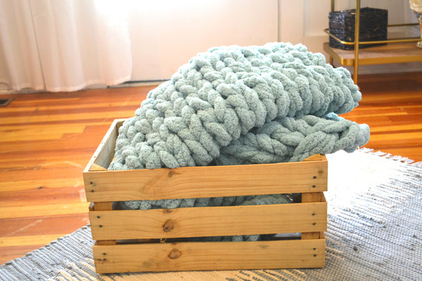 Chunky Knit Blanket in Spa Blue